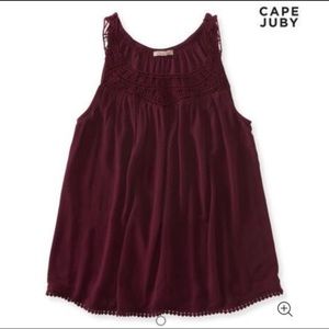 Cape Juby by Aeropostale Maroon Lace Yoke Tank Top